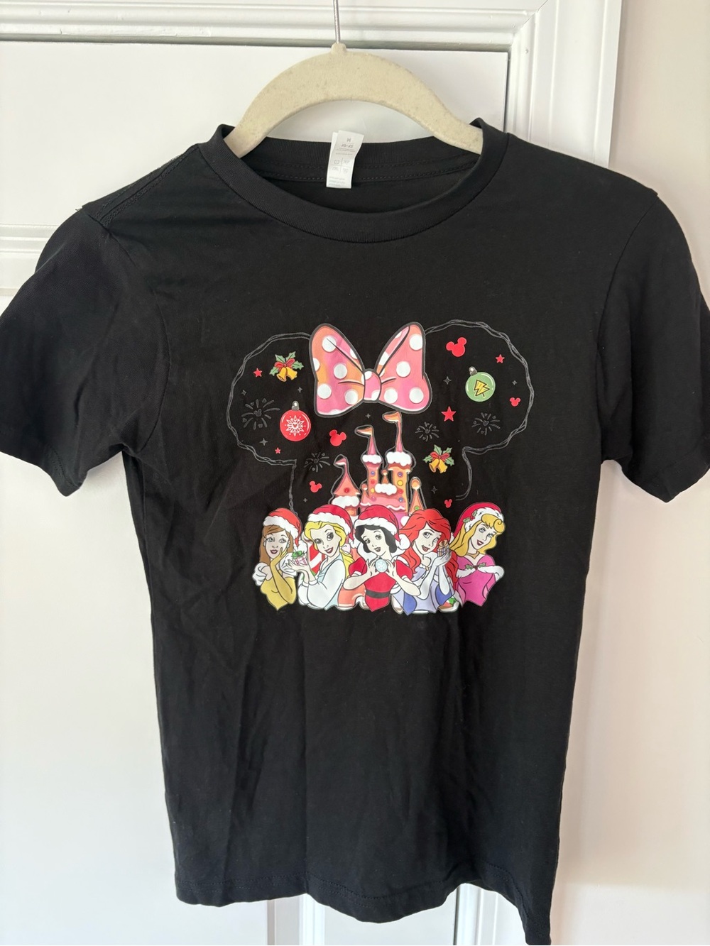 Black Disney Princesses Holiday Graphic Tee with Minnie Mouse Bow Youth M